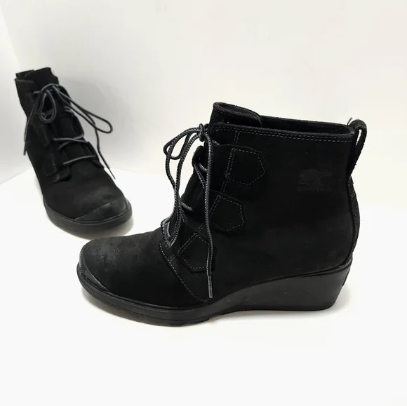 SOREL Toronto Womens Black Suede Wedge Ankle Boots Size 7 Black - Picture 1 of 6